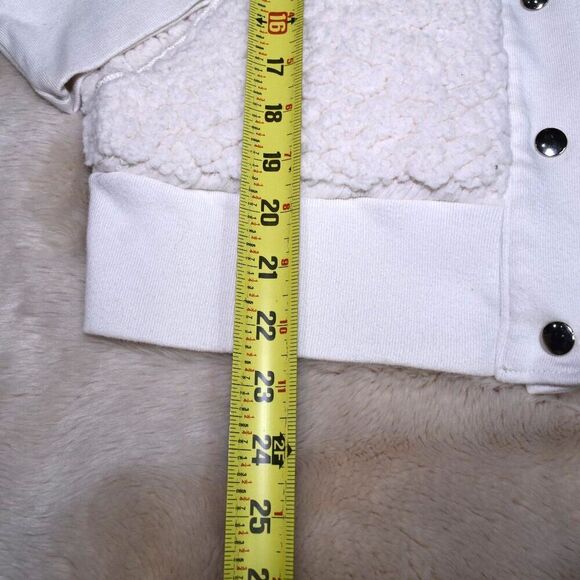 NSF Sherpa Bomber Jacket Womens Medium White Super Soft Lightweight Teddy Coat - Picture 12 of 13